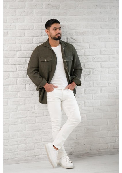 Çıtcıtlı Kapak Cepli Örgülü Rahat Kesim Gömlek