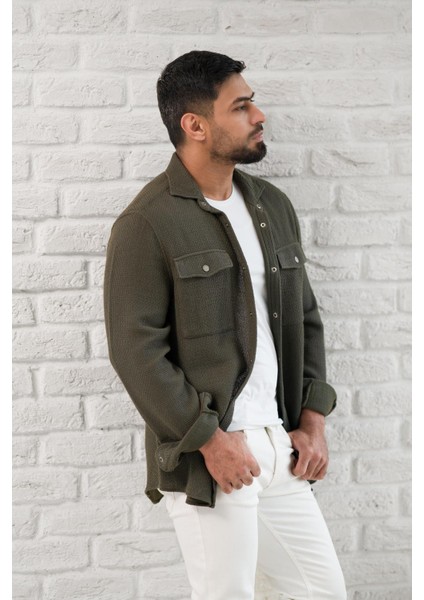 Çıtcıtlı Kapak Cepli Örgülü Rahat Kesim Gömlek fırsatları