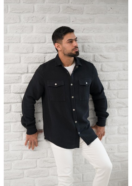 Çıtcıtlı Kapak Cepli Örgülü Rahat Kesim Gömlek modelleri