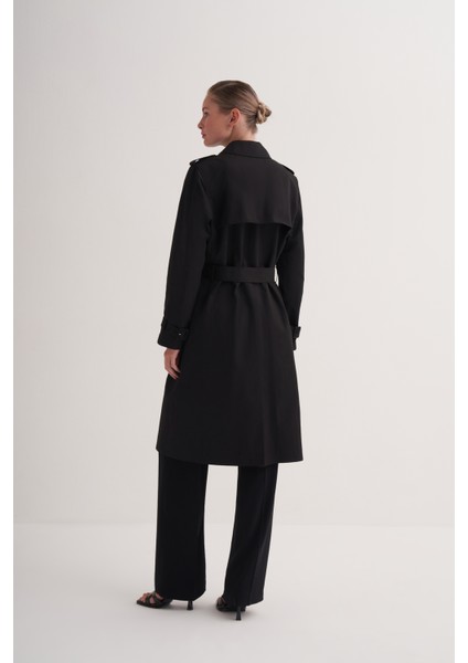 Siyah Pamuklu Kuşaklı Premium Astarlı Uzun Klasik Trençkot fırsatları
