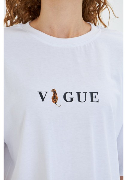 Kadın Vogue Baskılı %100 Pamuk Oversize Kadın Tişört fiyatları