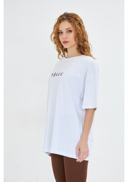 Kadın Vogue Baskılı %100 Pamuk Oversize Kadın Tişört modelleri