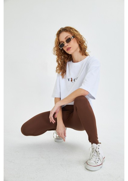 Kadın Vogue Baskılı %100 Pamuk Oversize Kadın Tişört fırsatları