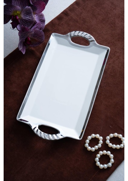 Arven Dikdörtgen Silver Sunum Tepsi - 33 cm