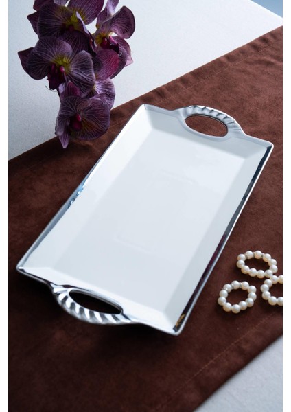 Arven Dikdörtgen Silver Sunum Tepsi - 41 cm modelleri