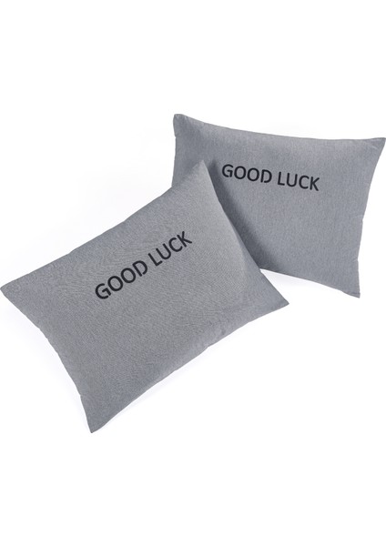 2li Yastık Kılıfı Good Luck Baskılı Füme