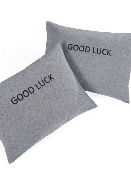 2li Yastık Kılıfı Good Luck Baskılı Füme