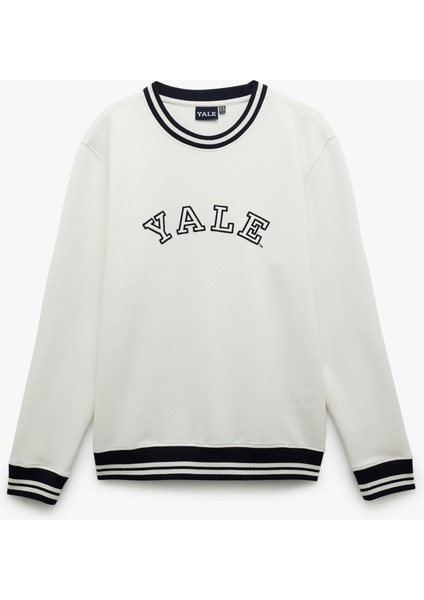 Uzun Kollu Çizgi Detaylı Bisiklet Yaka Lisanslı Yale Baskılı Sweatshirt modelleri