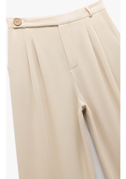 Viskon Keten Karışımlı Pileli Cepli Geniş Paça Palazzo Pantolon modelleri