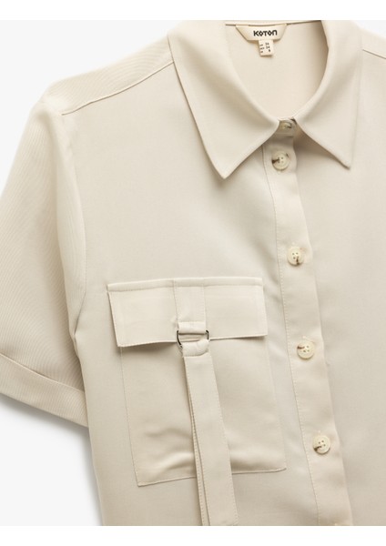 Modal Kumaş Karışımlı Cep Detaylı Klasik Yaka Kısa Kollu Crop Gömlek modelleri