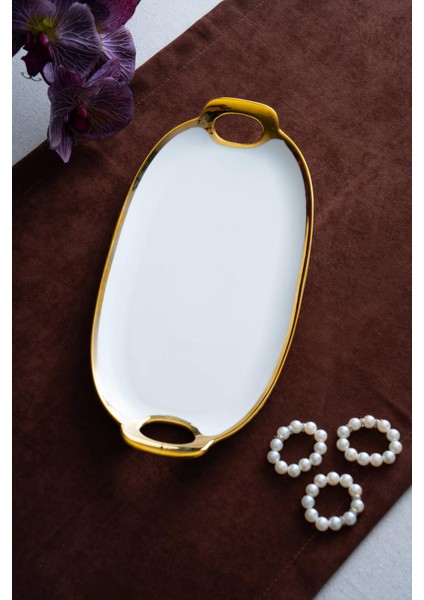 Arven Oval Gold Sunum Tepsisi - 33 cm