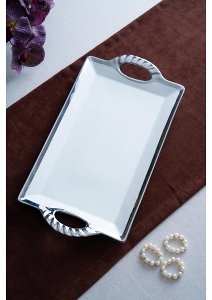Arven Dikdörtgen Silver Sunum Tepsi - 45 cm