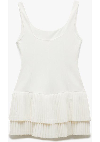 Kolsuz Astarlı Kare Yaka Pileli Katlı Askılı Mini Elbise fiyatları