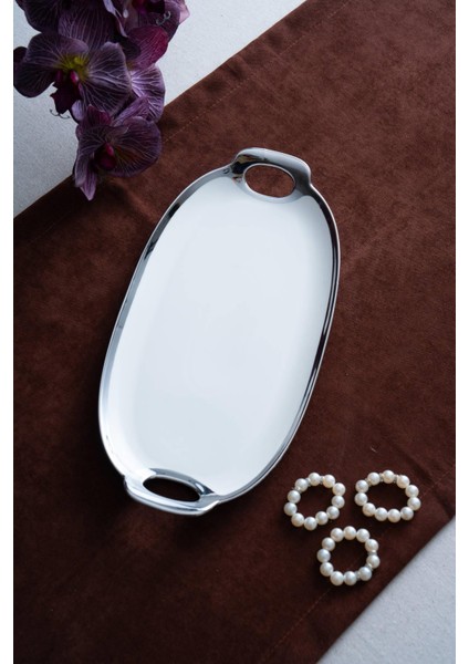 Arven Oval Silver Sunum Tepsisi - 33 cm