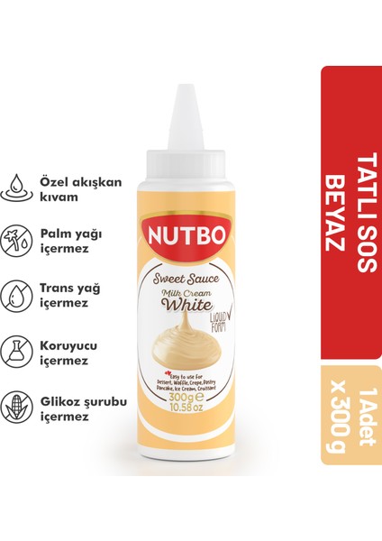 Tatlı Sos Beyaz- Waffle& Krep& Pankek& Churros& San Sebastian& Kruvasan& Dondurma Sos 300 gr