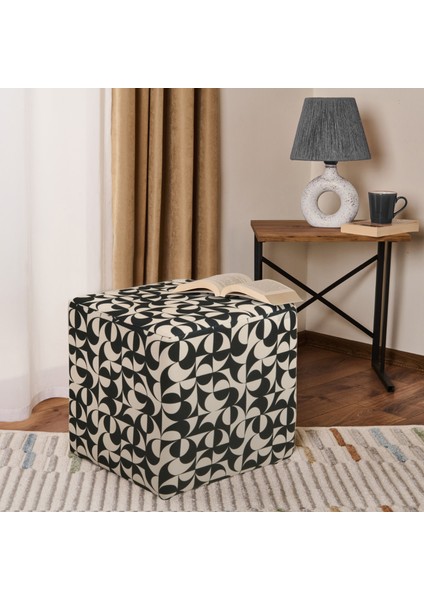 Elegant Puf - Siyah / Beyaz - 42X37X37 cm
