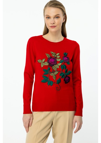 47409 Onteks Gül Işlemeli Sosis Yaka U. Kol Kazak