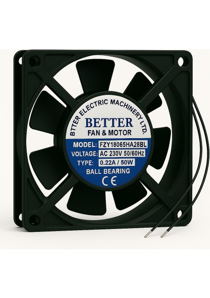 180X180X65 (Kare Fan) 230V Ac 5 Kanatlı Rulmanlı Better Fan