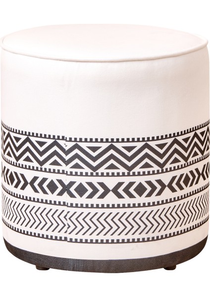 Ethnic Puf - Beyaz / Siyah - 41X39X39 cm