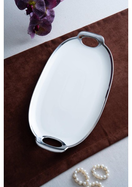 Arven Oval Silver Sunum Tepsisi - 45 cm