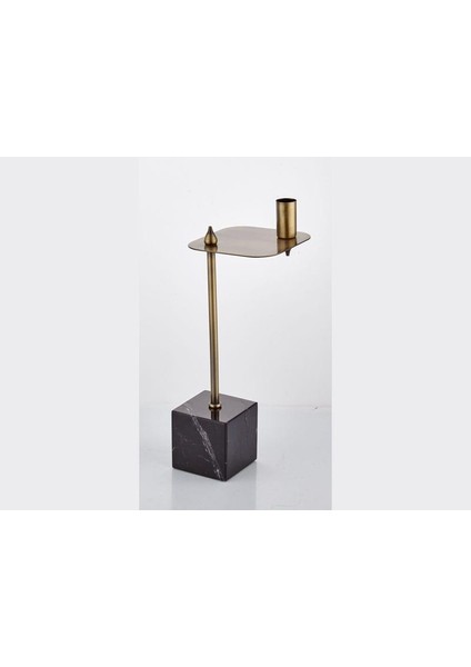 Evza Mermer Kare Asimetrik Mumluk Siyah Bronz 12,5*12,5*31 cm