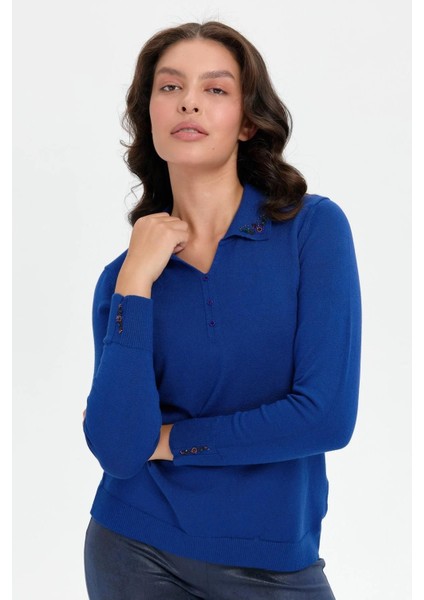 24092 Desen Tll Py Yakası Işlemeli Eteği Lastikli Ligra Kadın Kazak