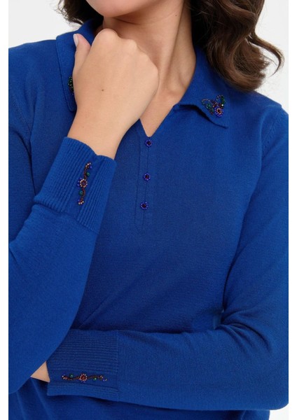 24092 Desen Tll Py Yakası Işlemeli Eteği Lastikli Ligra Kadın Kazak modelleri