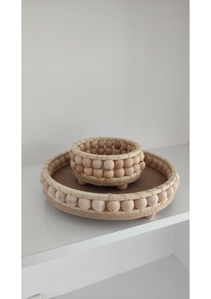 Ahşap Dekoratif Tepsi Sunumluk 2li Set (28CM-14CM)