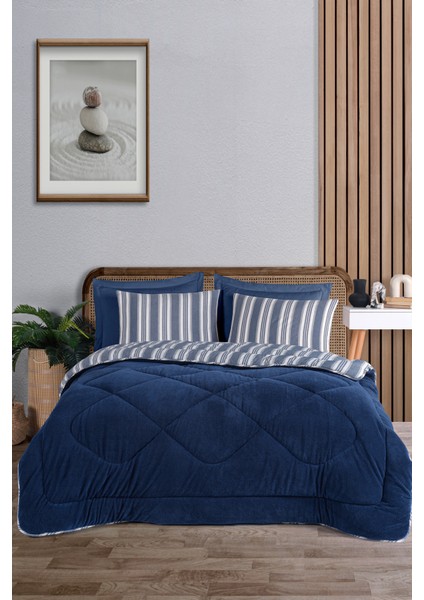 Comfort Set Yeni Nesil Wellsoft Yorganlı 3 Parça Çift Kişilik Soft Line Lacivert