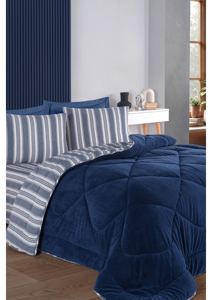 Comfort Set Yeni Nesil Wellsoft Yorganlı 3 Parça Çift Kişilik Soft Line Lacivert