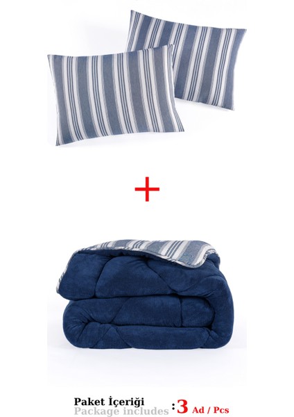 Comfort Set Yeni Nesil Wellsoft Yorganlı 3 Parça Çift Kişilik Soft Line Lacivert