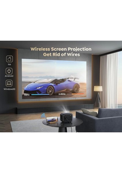 TR25 Wifi ve Bluetooth 5.2 Dış Mekan Projektörü, 15000 Lümen 1080P Full Hd