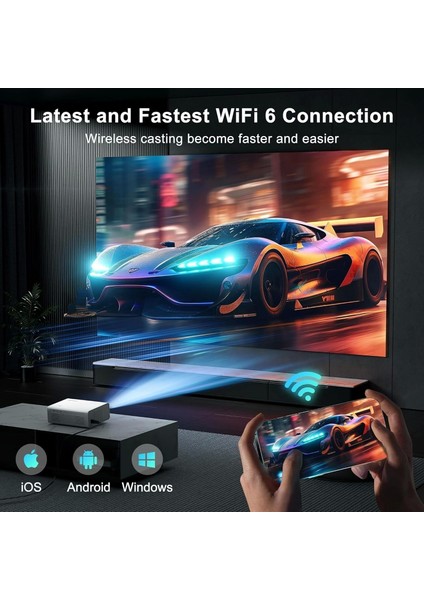 Wifi 6 ve Bluetooth 5.2, Projektör, 600 Ansı Yerel 1080P 4K Destekli - 300 Inc