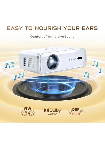 Eazze D1 Akıllı Projektör Wifi ve Bluetooth - Yerel 1080P Film - Beyaz modelleri
