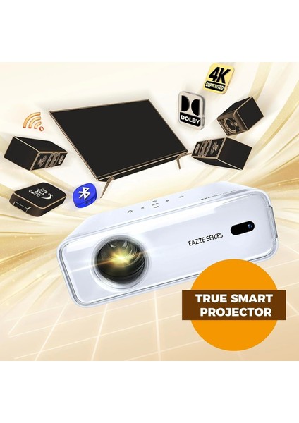 Eazze D1 Akıllı Projektör Wifi ve Bluetooth - Yerel 1080P Film - Beyaz fırsatları