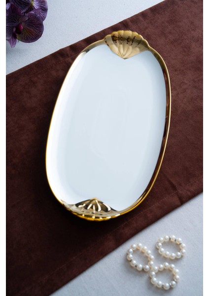 Arven Oval Gold Sunum Tepsisi - 45 cm