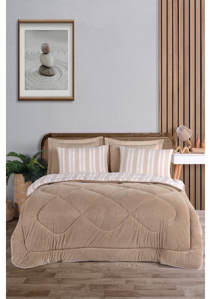 Comfort Set Yeni Nesil Wellsoft Yorganlı 3 Parça Çift Kişilik Soft Line Bej