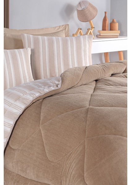 Comfort Set Yeni Nesil Wellsoft Yorganlı 3 Parça Çift Kişilik Soft Line Bej fırsatları