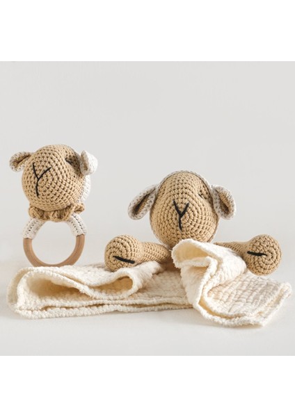 Lamb Ailesi 5 Parça Bebek Seti - Müslin , Amigurumi Uyku Akadaşı-Oyuncak, Emzik Tutucu, Çıngıraklı Diş Kaşıyıcı, Koku Mendilli Uyku Arkadaşı