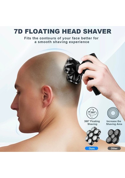 7d Çıkarılabilir Baş Tıraş Makinesi Kuru/ıslak - Erkekler Için - Siyah modelleri