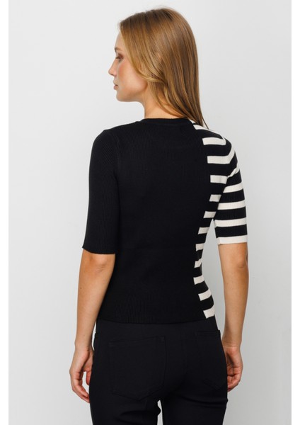 45374 Onteks Çizgili Fitilli Kısa Kol Crop Kazak modelleri