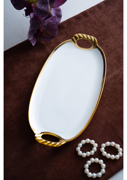 Arven Oval Gold Sunum Tepsisi - 33 cm