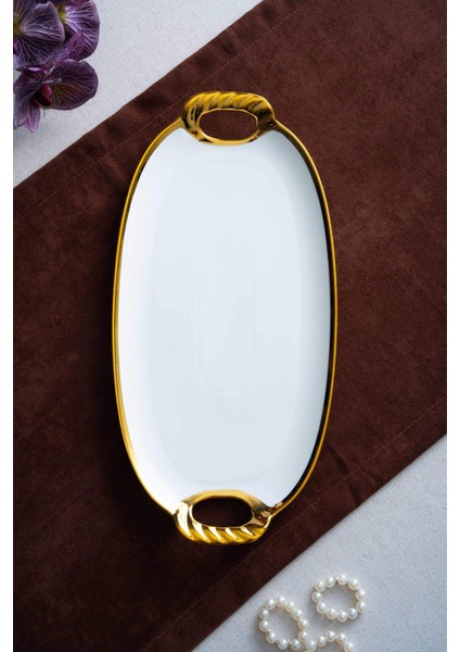 Arven Oval Gold Sunum Tepsisi - 41 cm