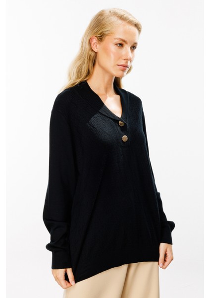 45343 Onteks Yakası Düğmeli Kapuşonlu Kazak fiyatları