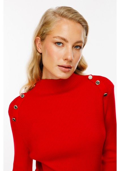 45326 Onteks Omuzlarında Düğme Detaylı Fitilli Kazak modelleri