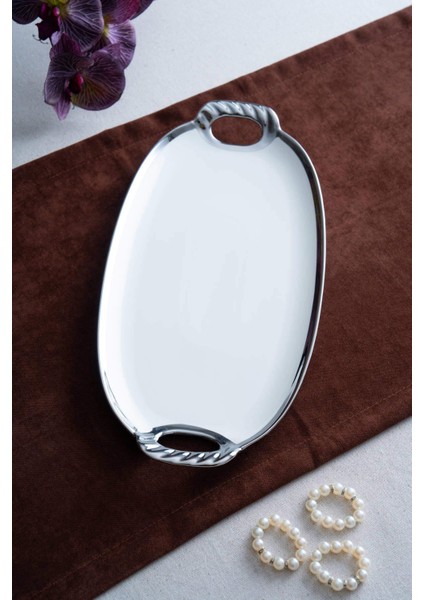 Arven Oval Silver Sunum Tepsisi - 41 cm