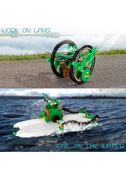 Çocuklar Için Güneş Enerjili Robot Seti, 14'ü 1 Arada Eğitici - Yeşil