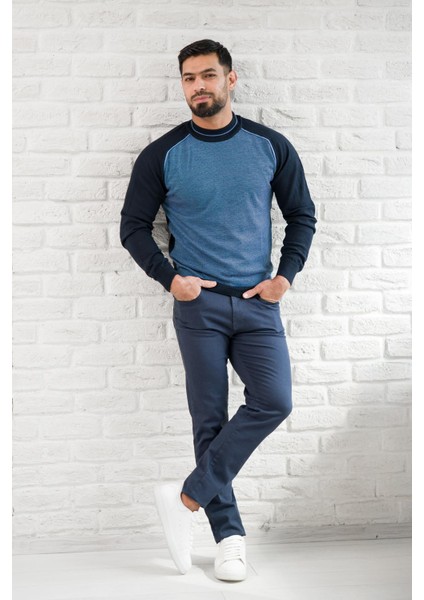 Yarım Balıkçı Desenli Slimfit Yünlü Triko Kazak