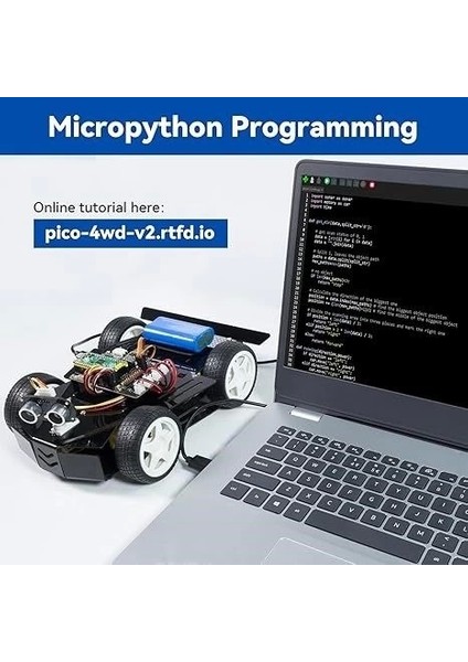 Robot Araba Kiti Raspberry Pi Pico, Açık Kaynak, Micropython