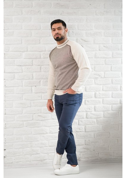 Yarım Balıkçı Desenli Slimfit Yünlü Triko Kazak